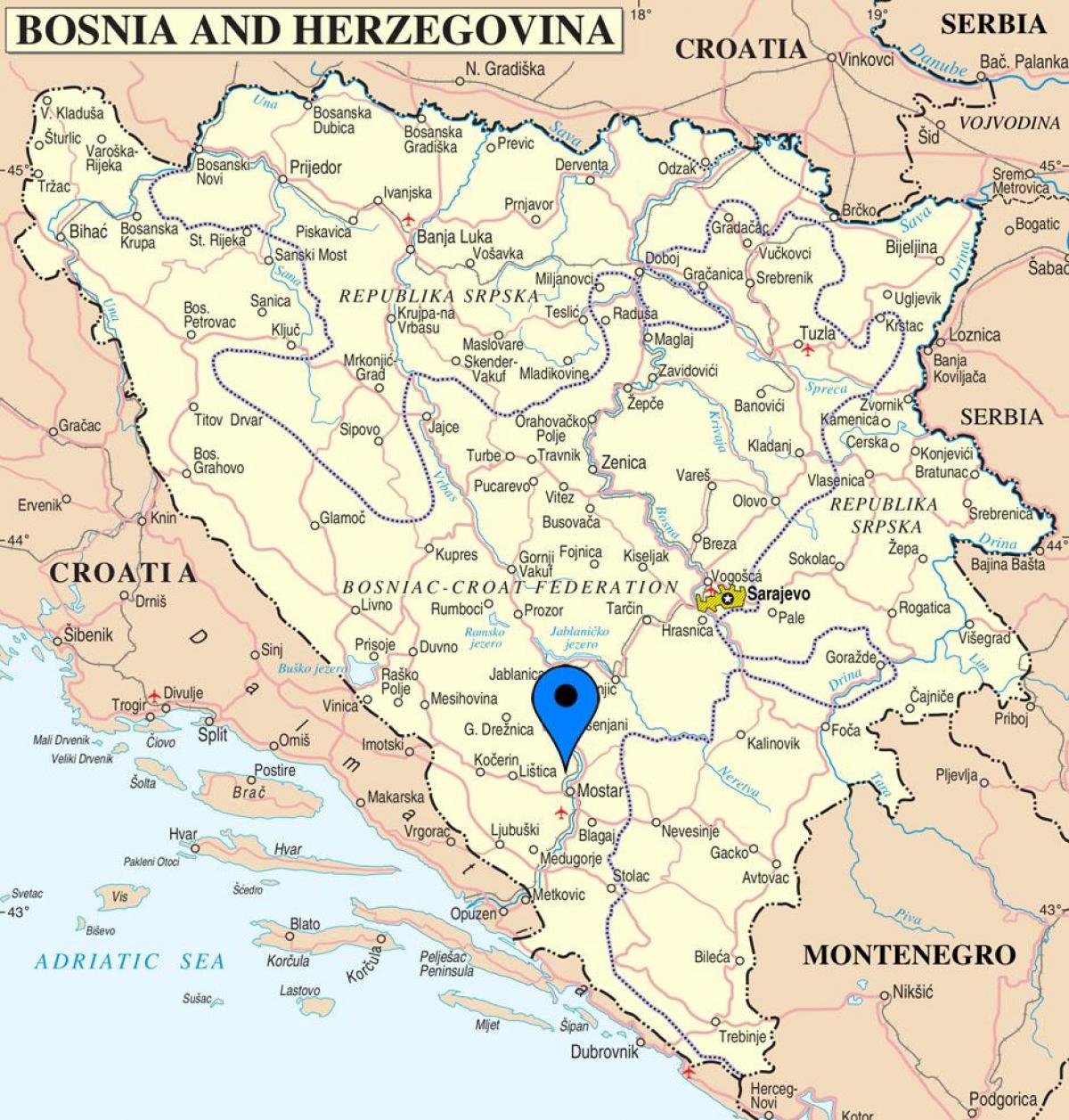 քարտեզ мостар, Բոսնիա եւ Հերցեգովինա