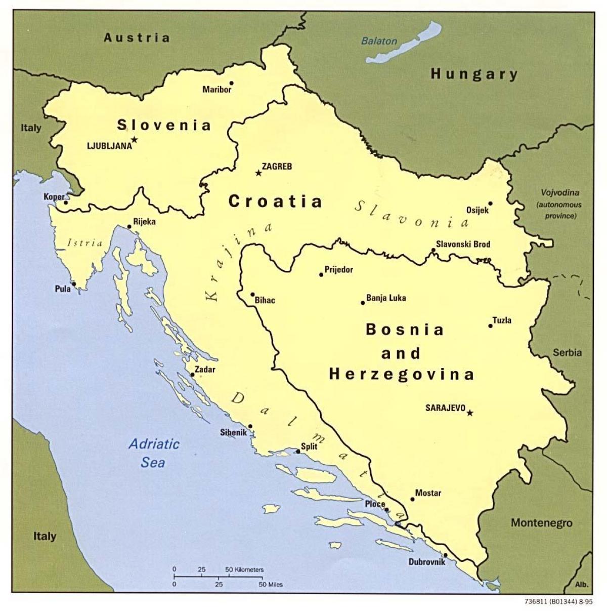 քարտեզ Բոսնիա-Հերցեգովինայում և հարևան երկրներում