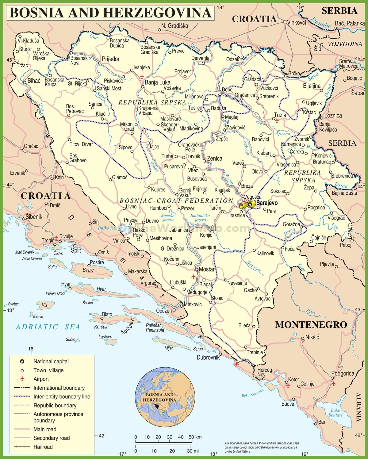 Քարտեզ Բոսնիա ճանապարհները