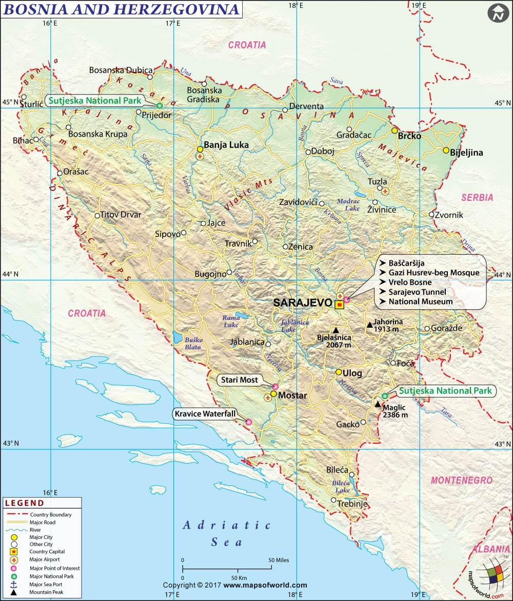 Քարտեզը երկրի Բոսնիա 