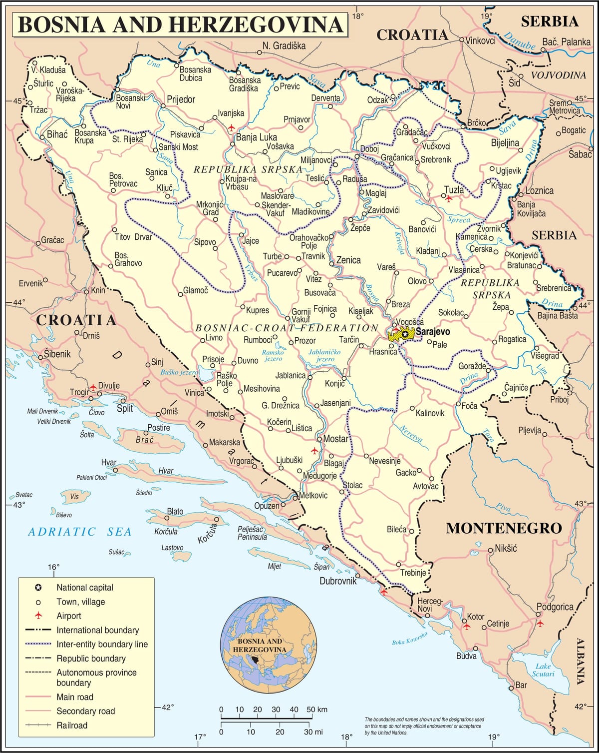 Քարտեզ Բոսնիա զբոսաշրջիկ