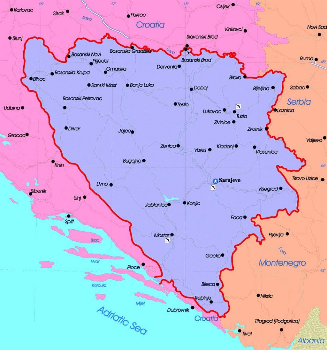Քաղաքական համակարգի Բոսնիա եւ Հերցեգովինայի քարտեզ