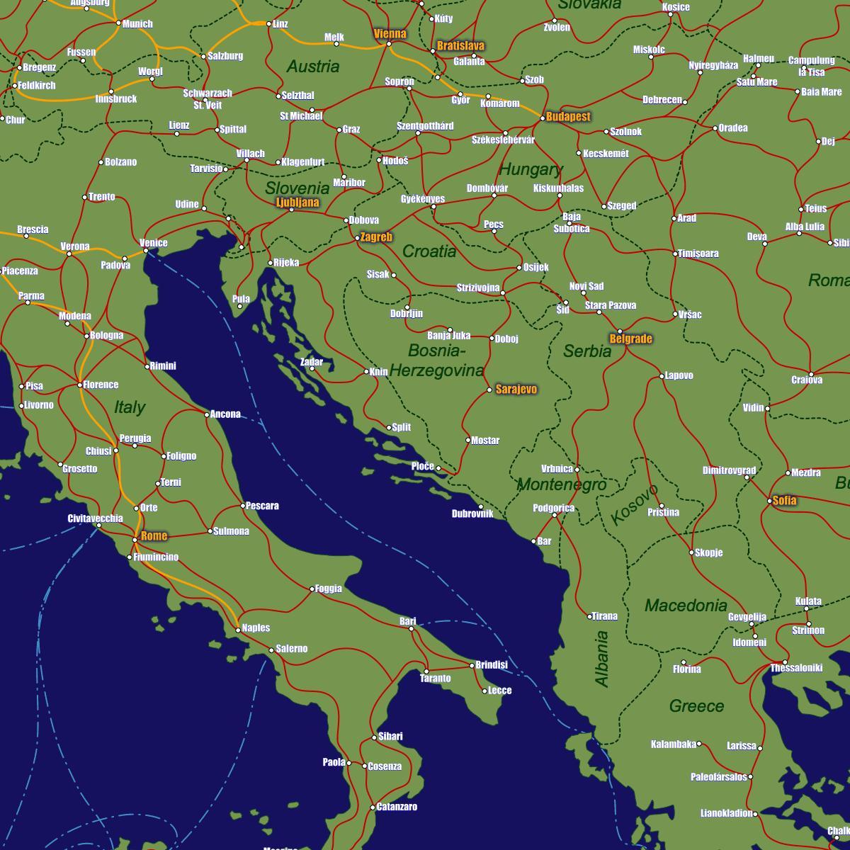 Բոսնիա երկաթուղային քարտեզի վրա